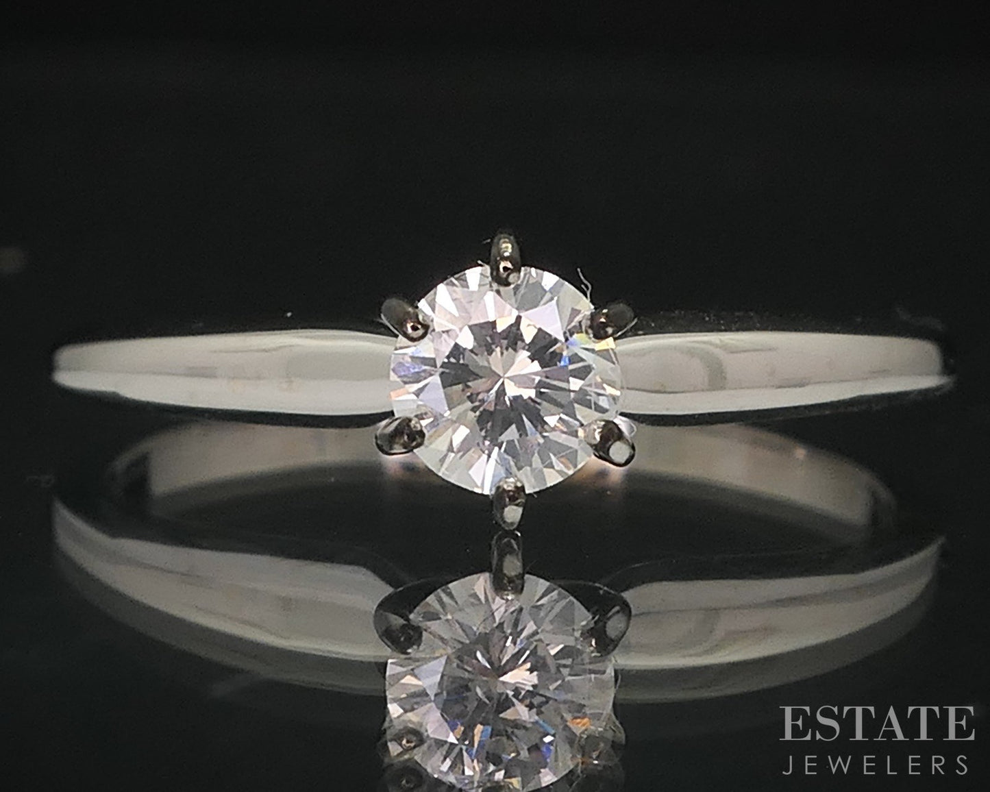 14k White Gold Round Natural .30ct Diamond Solitaire Engagement Ring 2.2g i18288