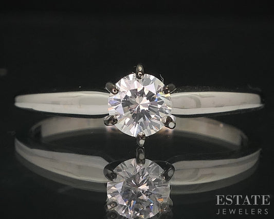 14k White Gold Round Natural .30ct Diamond Solitaire Engagement Ring 2.2g i18288