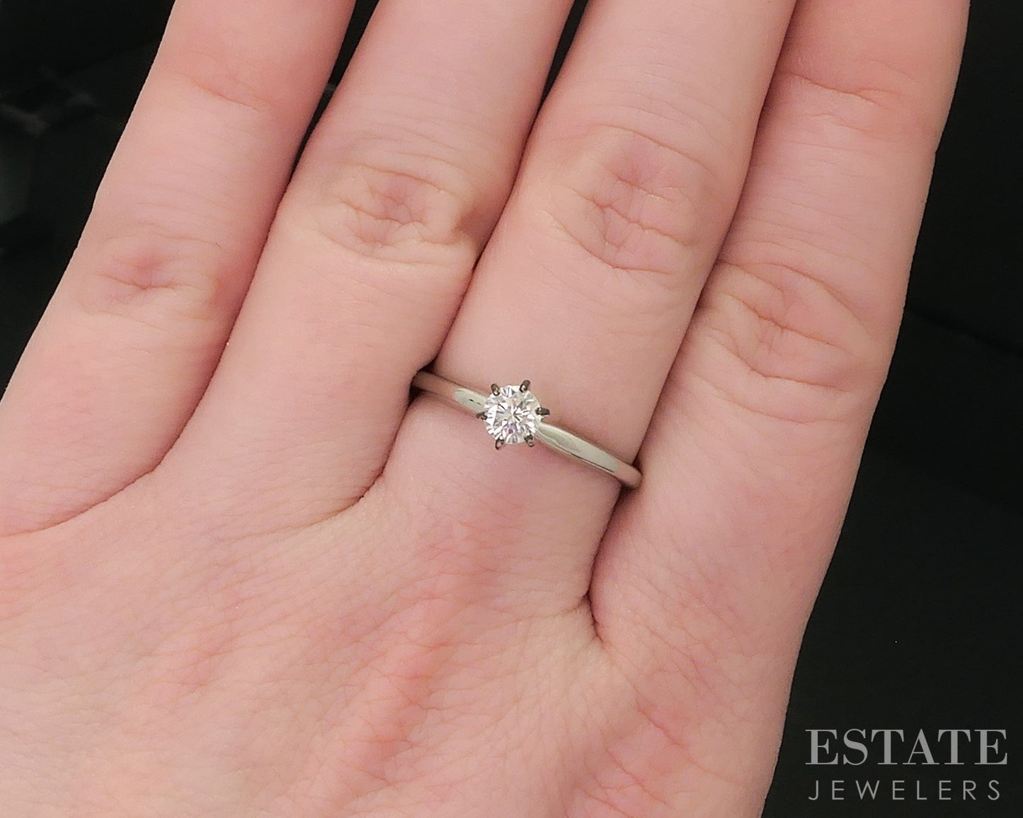 14k White Gold Round Natural .30ct Diamond Solitaire Engagement Ring 2.2g i18288