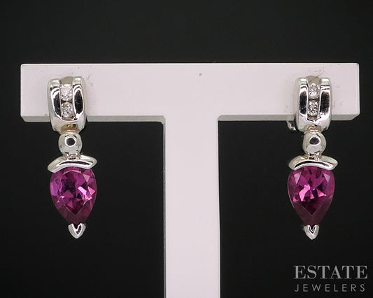 14k White Gold Natural Pink Tourmaline & Diamond Stud Earrings 2.0g i18274