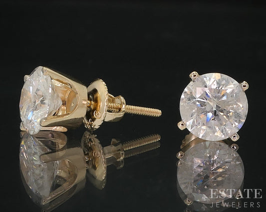 14k Yellow Gold Round Natural 2.64ctw Diamond Screw Back Earrings i18285