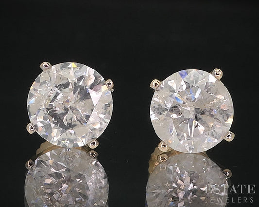 14k Yellow Gold Round Natural 2.64ctw Diamond Screw Back Earrings i18285