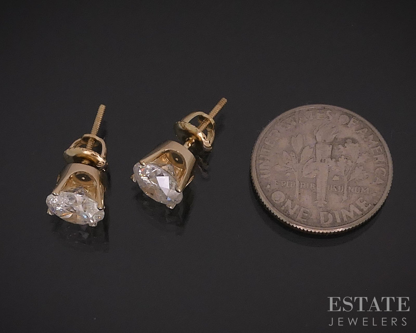 14k Yellow Gold Round Natural 2.64ctw Diamond Screw Back Earrings i18285