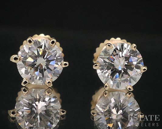 14k Yellow Gold Round Natural 1.00ctw Diamond Screw Back Earrings i18284