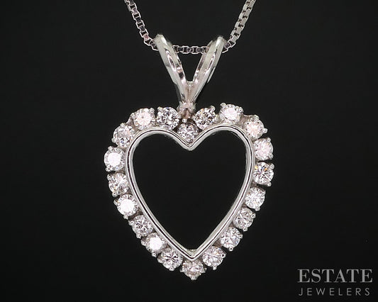 14k White Gold Natural .40ctw Diamond Heart Outline Necklace 2.7g 18"L i18286