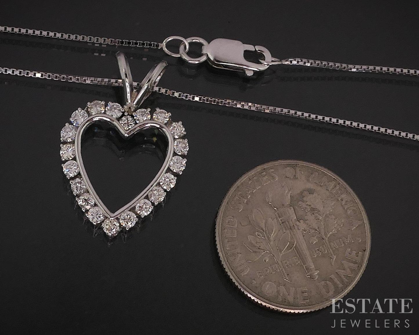 14k White Gold Natural .40ctw Diamond Heart Outline Necklace 2.7g 18"L i18286