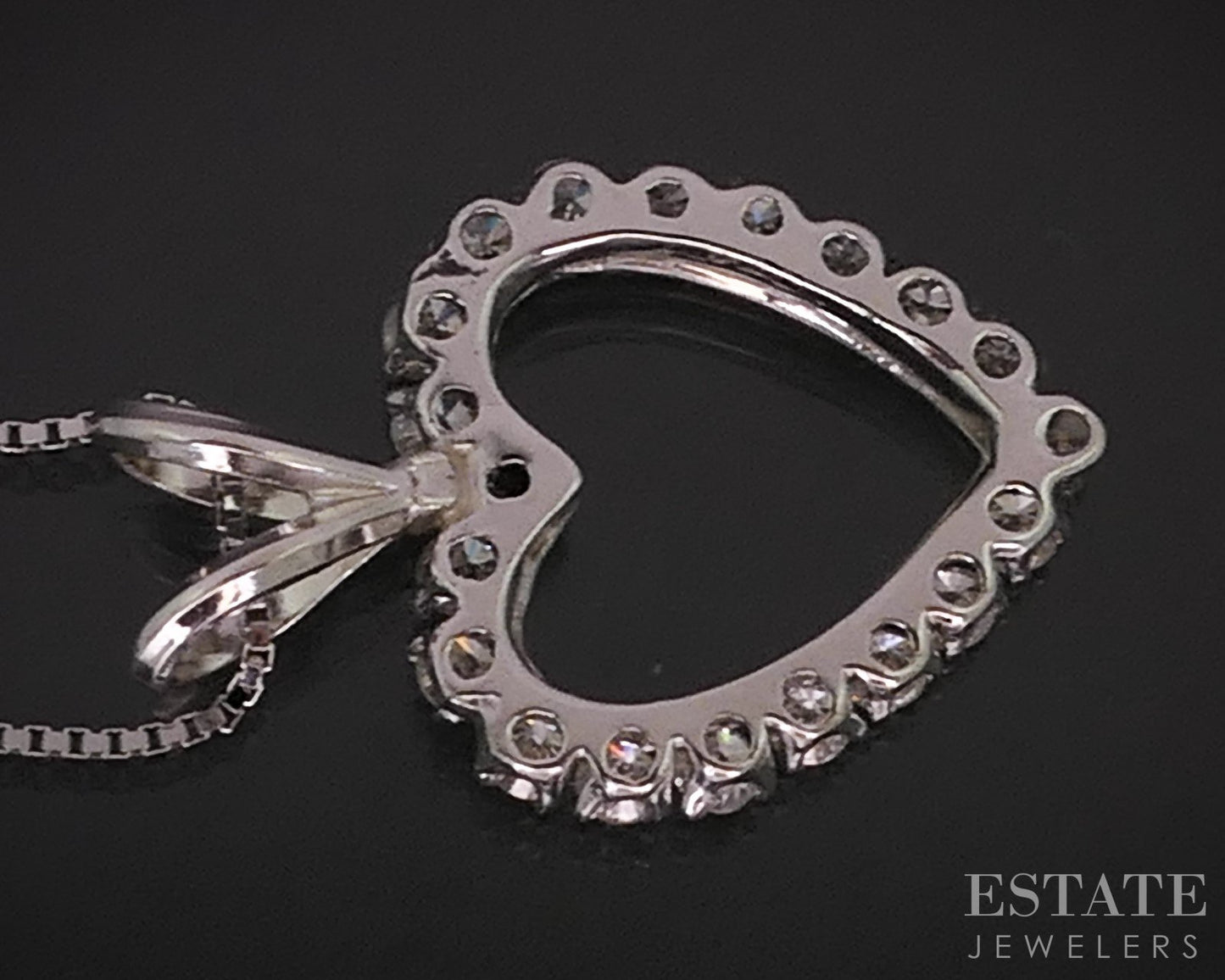 14k White Gold Natural .40ctw Diamond Heart Outline Necklace 2.7g 18"L i18286