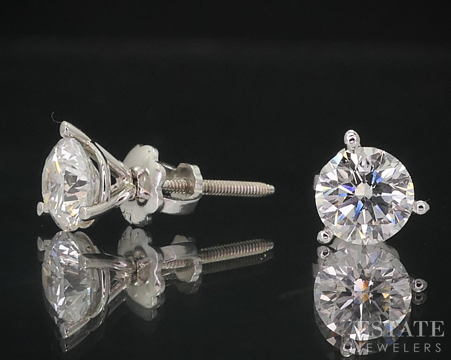 14k White Gold Round Natural .85ctw Diamond Screw Back Earrings p76549