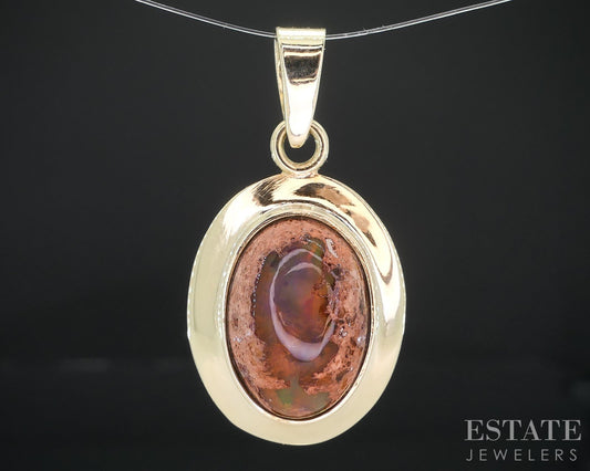 Vintage 14k Yellow Gold Natural Boulder Opal Ladies Pendant 3.5g i18322b
