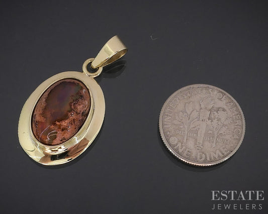 Vintage 14k Yellow Gold Natural Boulder Opal Ladies Pendant 3.5g i18322b