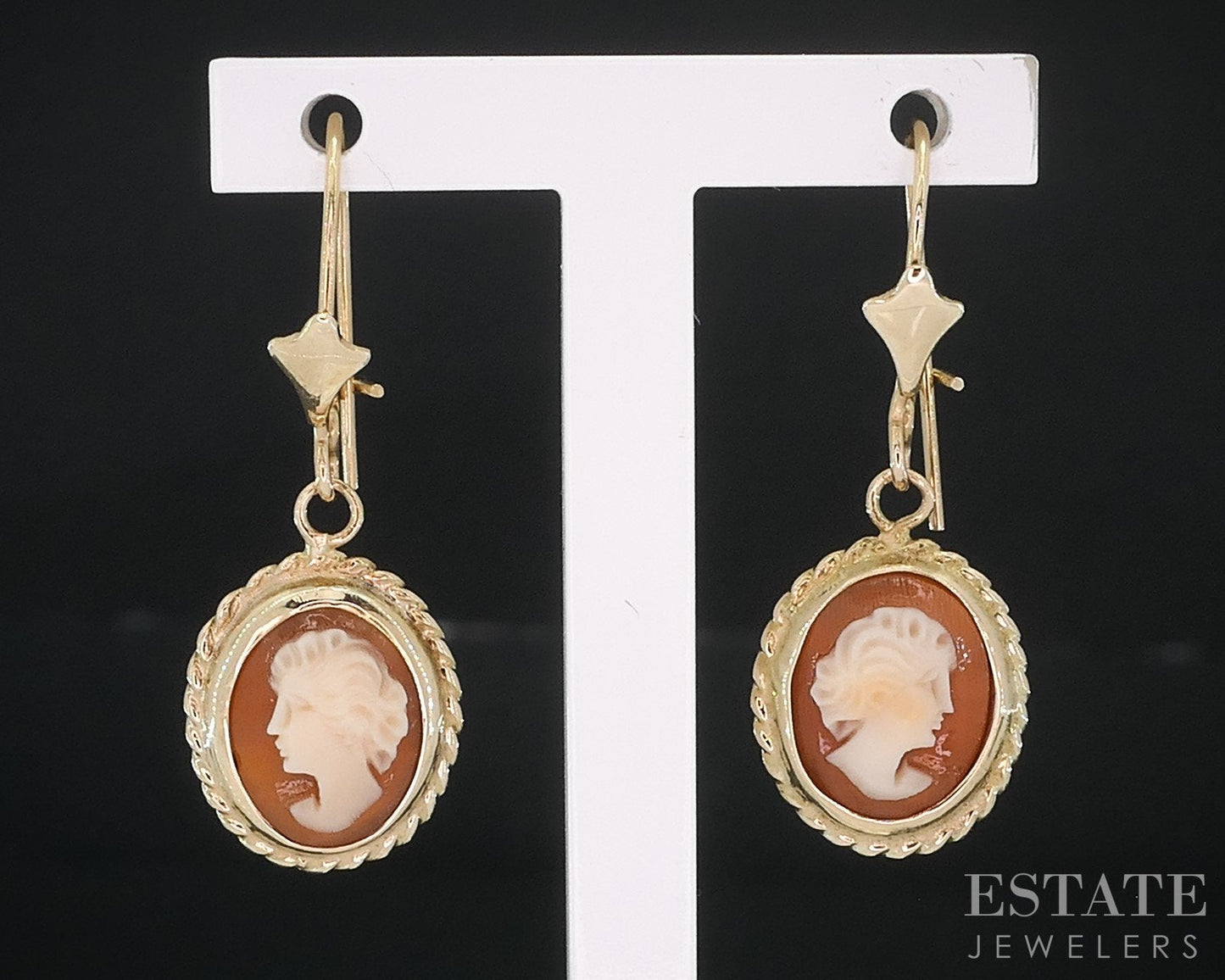 14k Yellow Gold Natural Cameo Dangle Ladies Earrings 2.0g i18328b