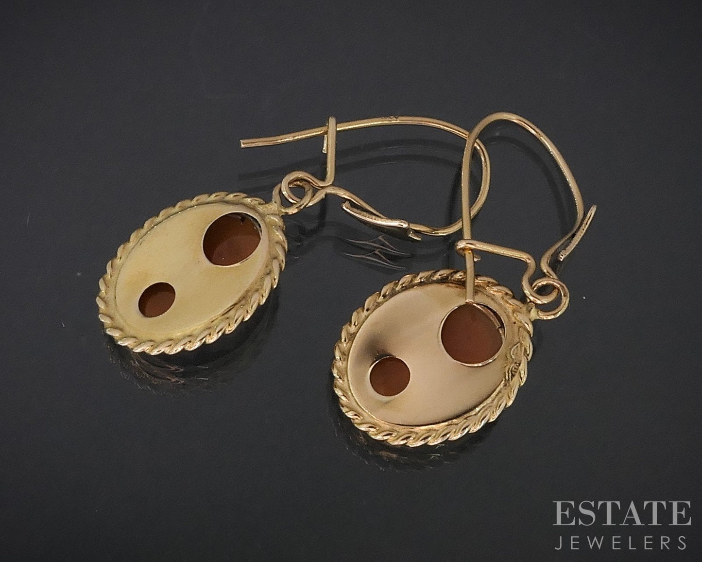 14k Yellow Gold Natural Cameo Dangle Ladies Earrings 2.0g i18328b