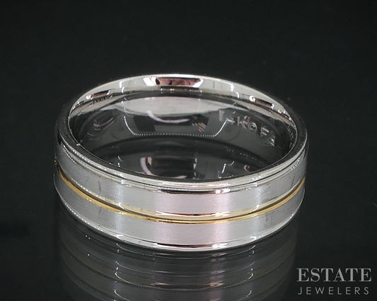 14k White & Yellow Gold 7mm Smooth Mens Band Ring 9.5g i18343b