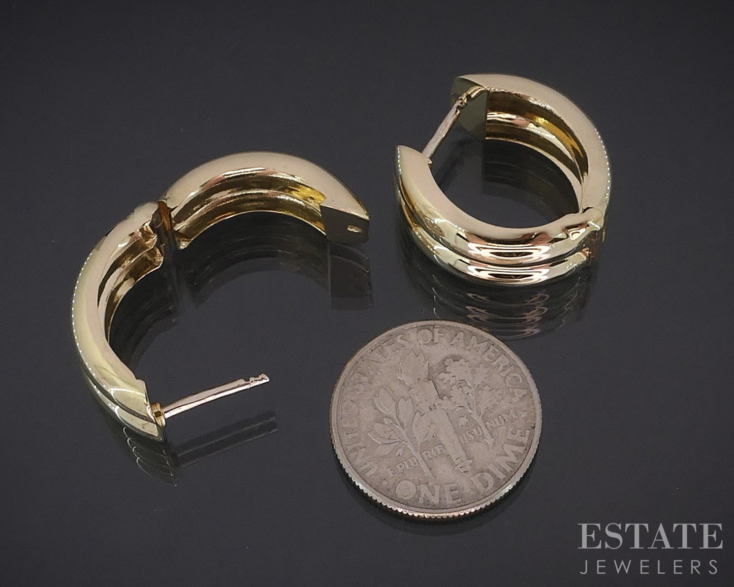 14k Yellow Gold 8mm Smooth Puffy Hinged Hoop Earrings 3.9g i18348b