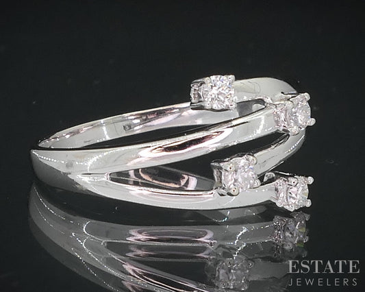 14k White Gold Natural .16ctw Diamond Ladies Bypass Band Ring 2.5g i18361b