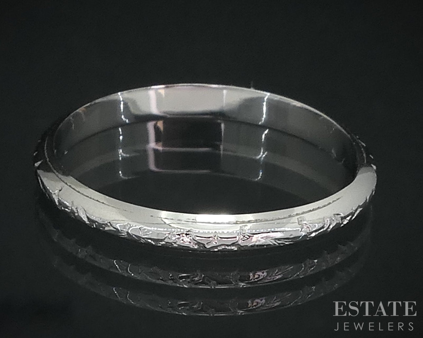 Antique 18k White Gold 2mm Engraved Ladies Wedding Band 1.7g i18351b