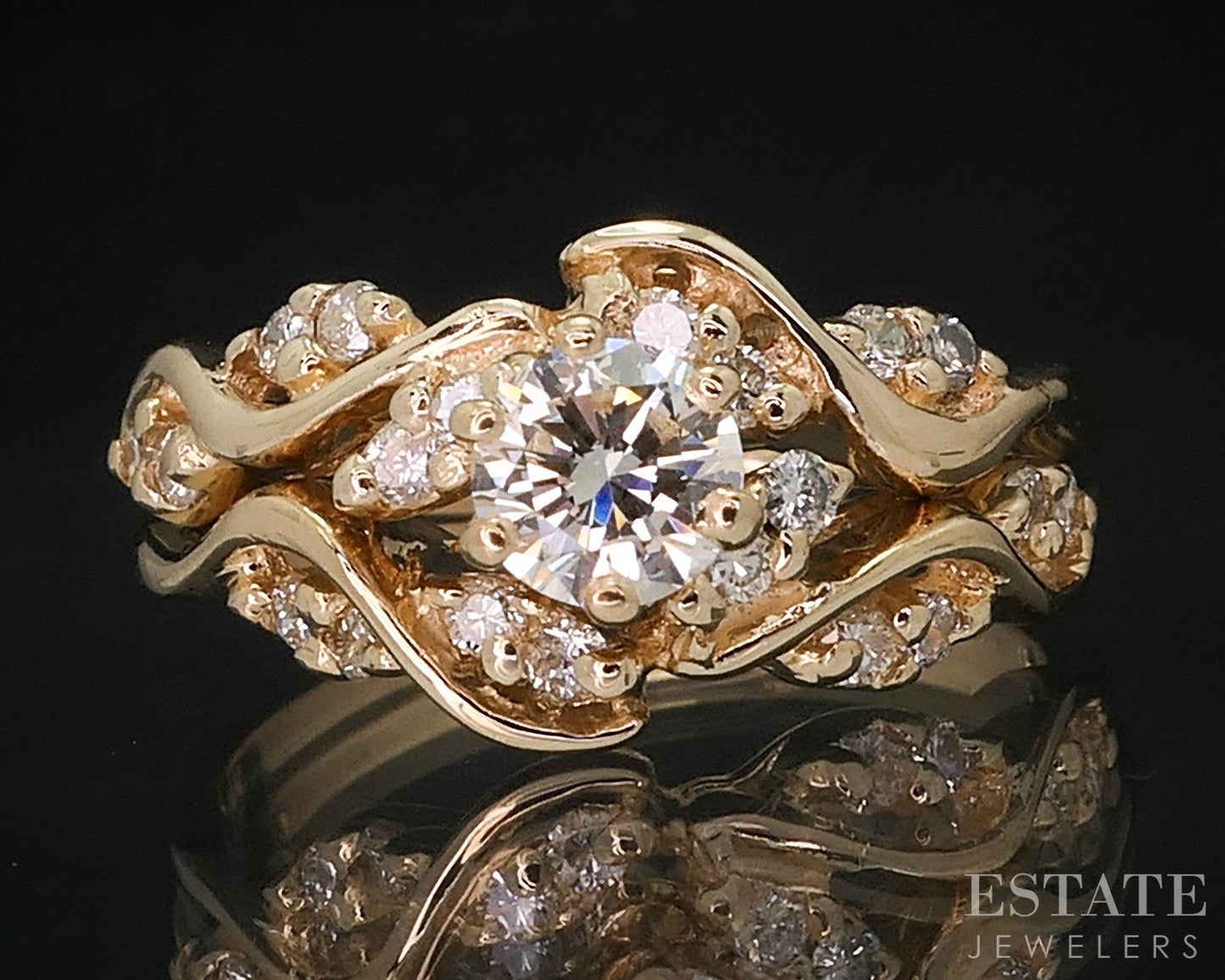 14k Yellow Gold Round Natural .69ctw Diamond Ladies Wedding Set 4.5g i18412