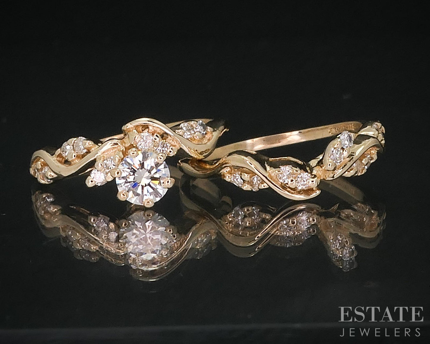 14k Yellow Gold Round Natural .69ctw Diamond Ladies Wedding Set 4.5g i18412