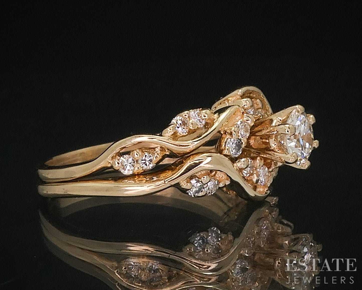 14k Yellow Gold Round Natural .69ctw Diamond Ladies Wedding Set 4.5g i18412