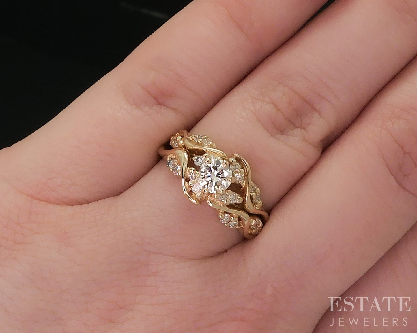 14k Yellow Gold Round Natural .69ctw Diamond Ladies Wedding Set 4.5g i18412