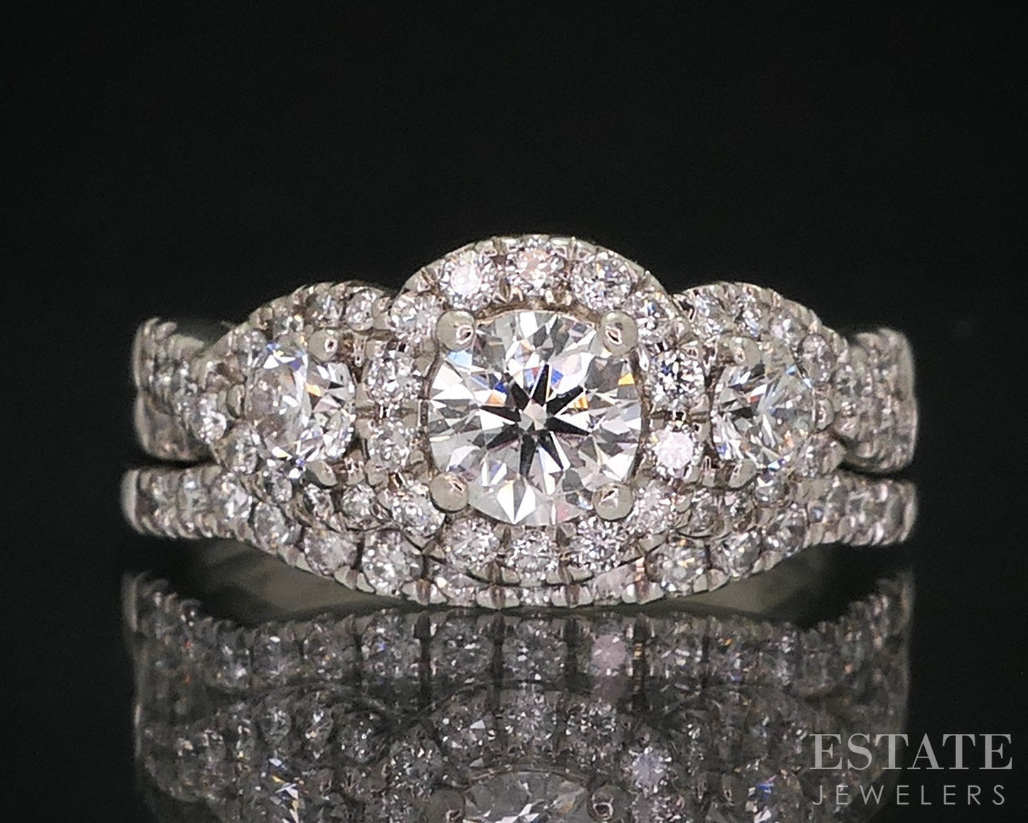 14k White Gold Tolkowsky Natural 1.46ctw Diamond Halo Wedding Set 7.6g i18409