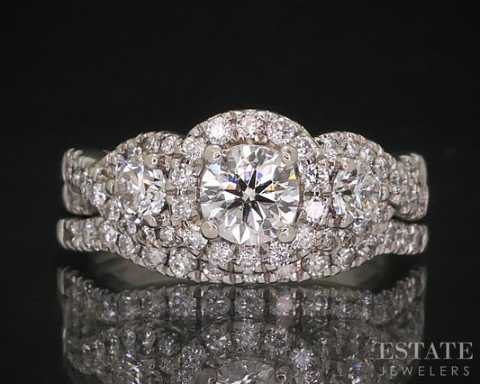 14k White Gold Tolkowsky Natural 1.46ctw Diamond Halo Wedding Set 7.6g i18409