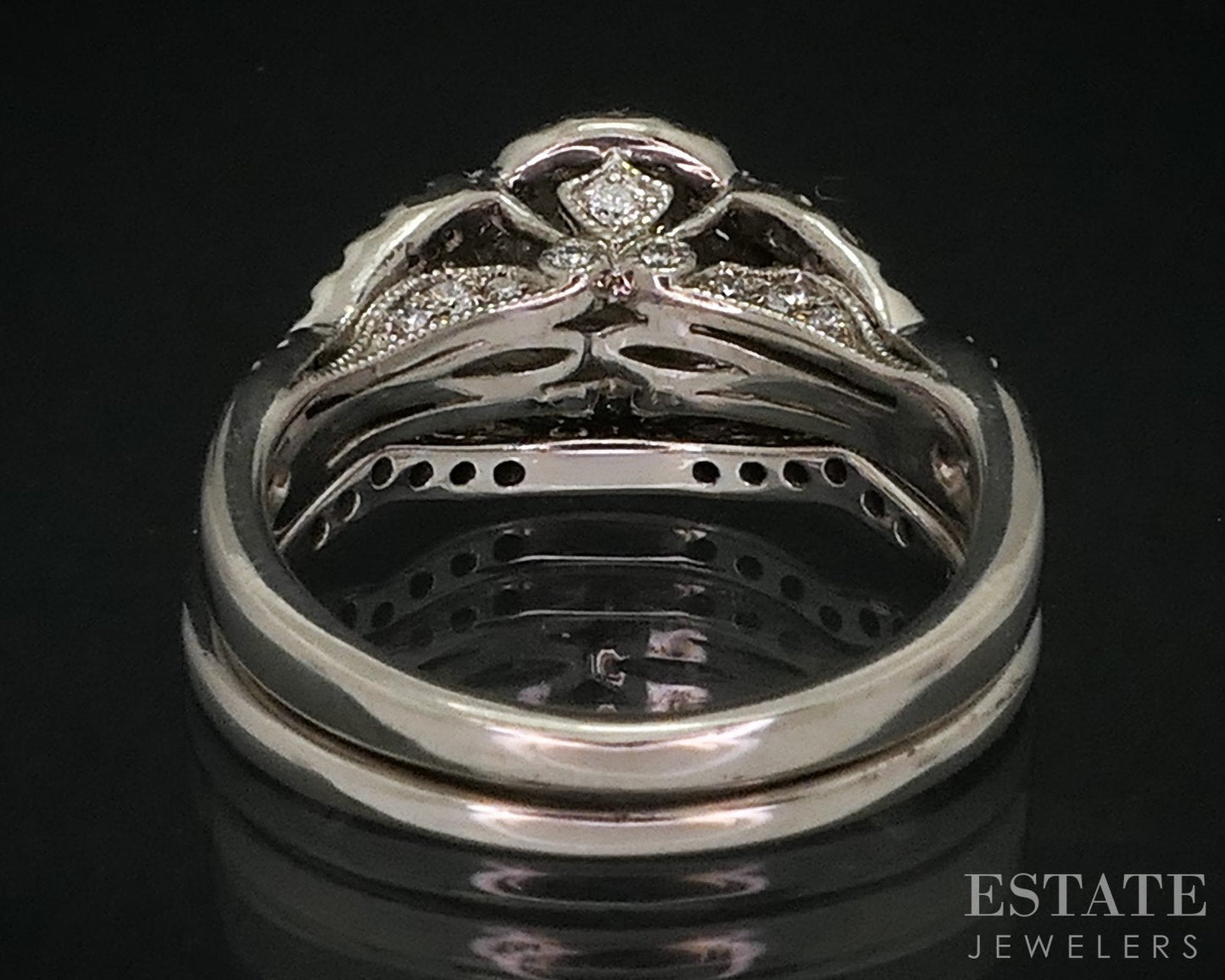 14k White Gold Tolkowsky Natural 1.46ctw Diamond Halo Wedding Set 7.6g i18409