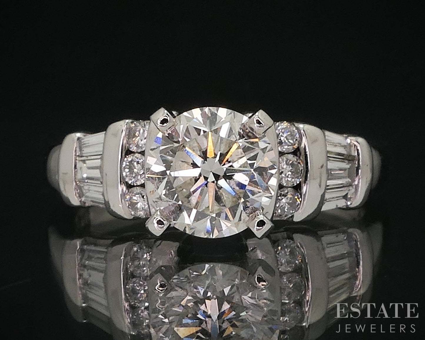 14k White Gold Round Natural 1.05ct Diamond Engagement Ring 5.1g i18413