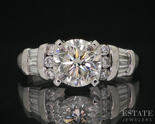 14k White Gold Round Natural 1.05ct Diamond Engagement Ring 5.1g i18413