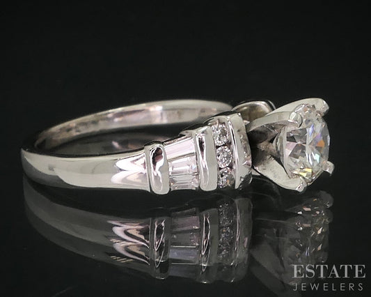 14k White Gold Round Natural 1.05ct Diamond Engagement Ring 5.1g i18413