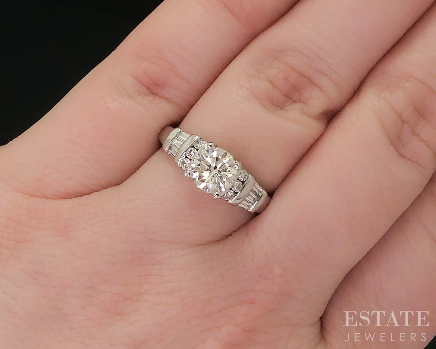 14k White Gold Round Natural 1.05ct Diamond Engagement Ring 5.1g i18413