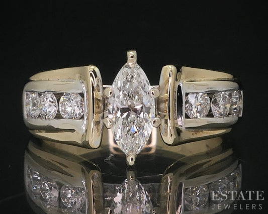 14k Yellow & White Gold Marquise Natural .82ctw Diamond Engagement Ring i18406