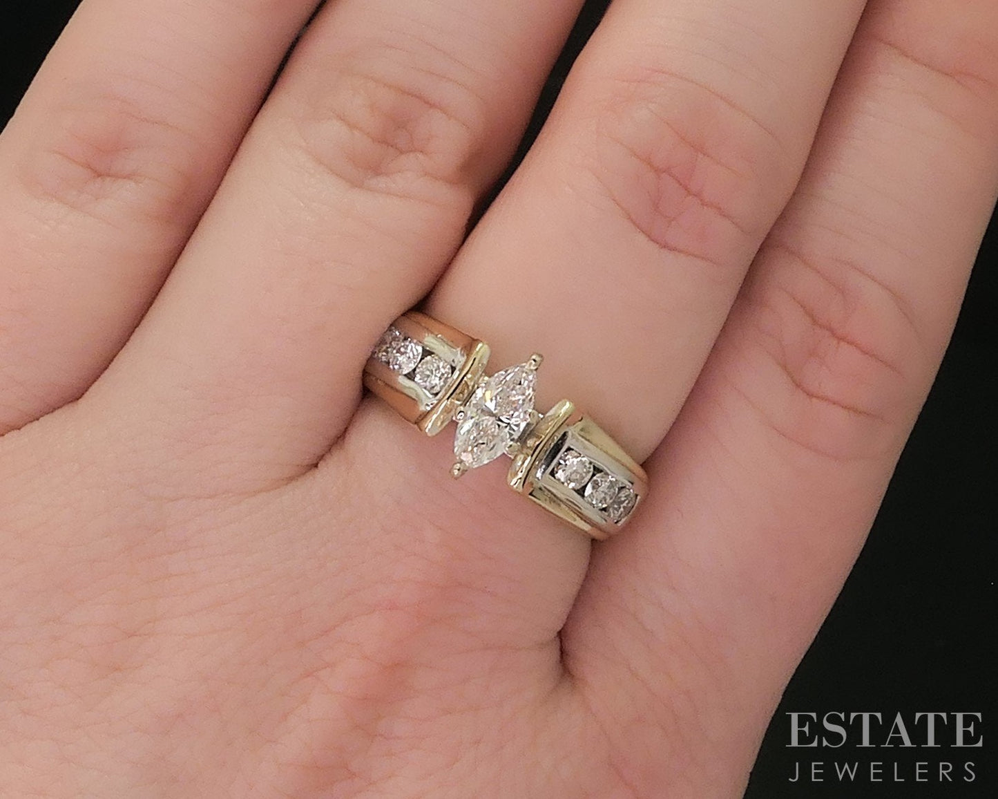 14k Yellow & White Gold Marquise Natural .82ctw Diamond Engagement Ring i18406