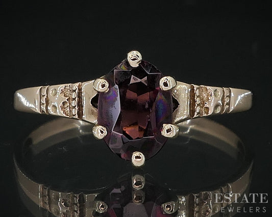 Antique 10k Yellow Gold Natural Rhodolite Garnet Solitaire Ring 1.3g i18418b