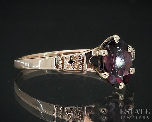 Antique 10k Yellow Gold Natural Rhodolite Garnet Solitaire Ring 1.3g i18418b