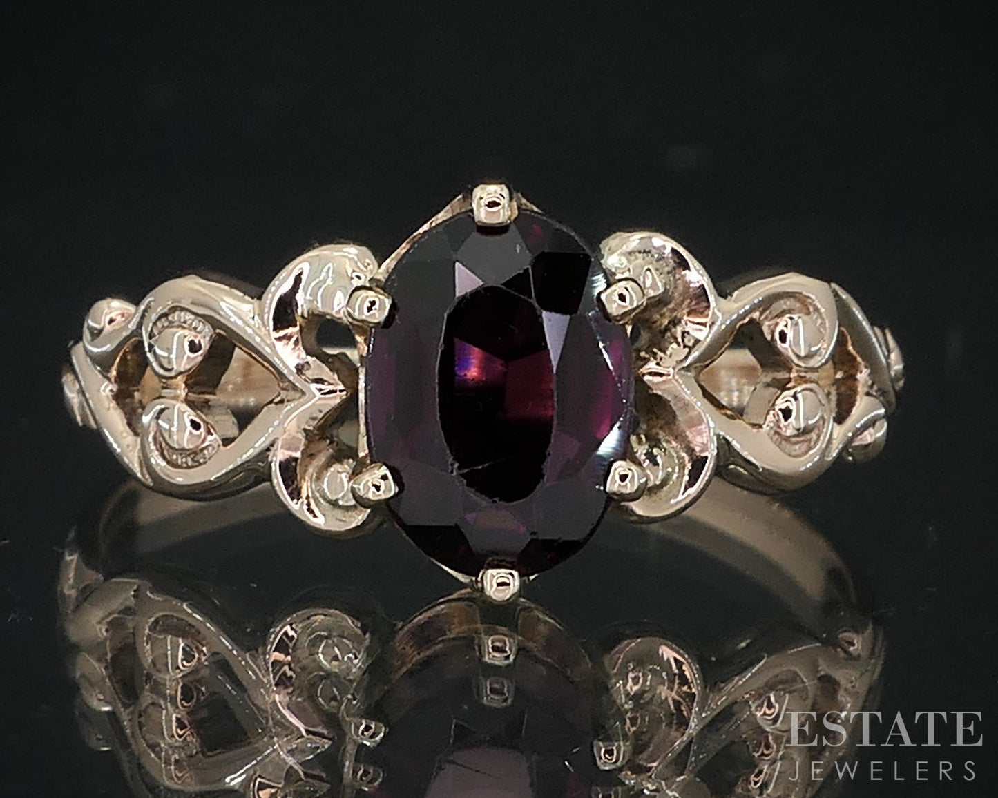 Vintage 10k Yellow Gold Natural Garnet Solitaire Ladies Ring 2.6g i18419b