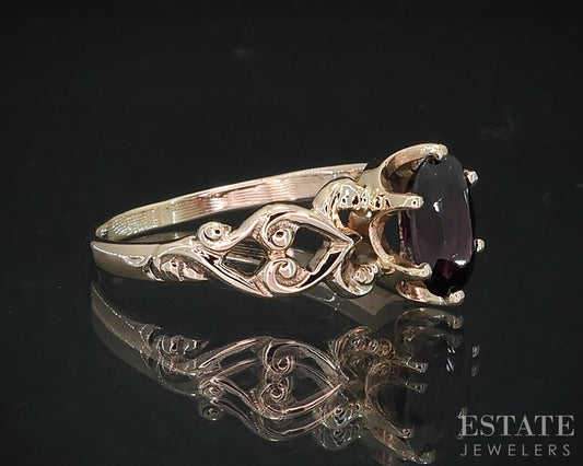 Vintage 10k Yellow Gold Natural Garnet Solitaire Ladies Ring 2.6g i18419b