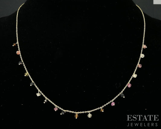 14k Yellow Gold Natural Sapphire Beaded Ladies Necklace 1.8g 18"L i18420b