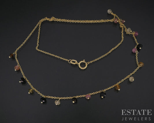 14k Yellow Gold Natural Sapphire Beaded Ladies Necklace 1.8g 18"L i18420b