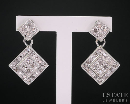 14k White Gold Natural .20ctw Diamond Cluster Dangle Earrings 2.8g i18422b