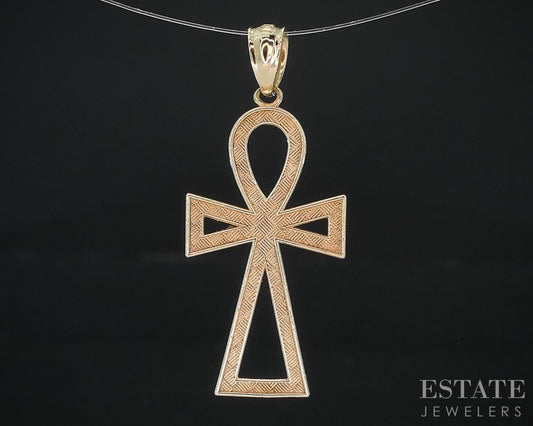 10k Yellow Gold Ankh Cross Ladies Charm Pendant 1g i18425b
