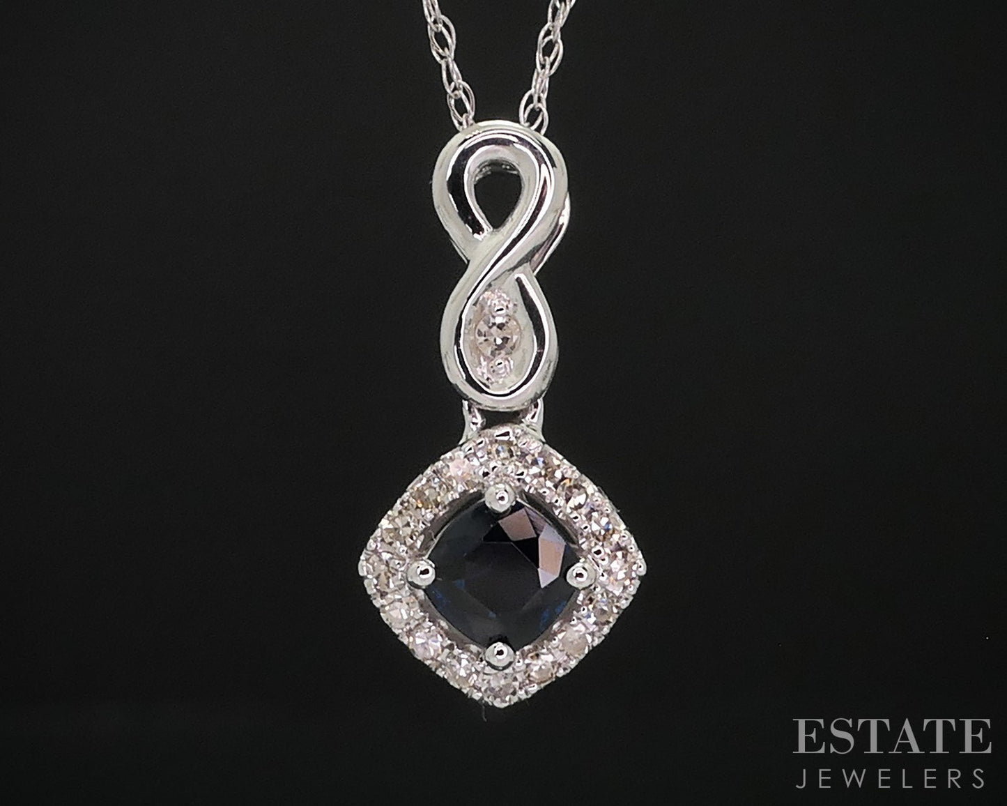 10k White Gold Natural Blue Sapphire & Diamond Ladies Necklace 1.3g 18"L i18464