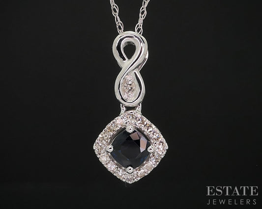 10k White Gold Natural Blue Sapphire & Diamond Ladies Necklace 1.3g 18"L i18464