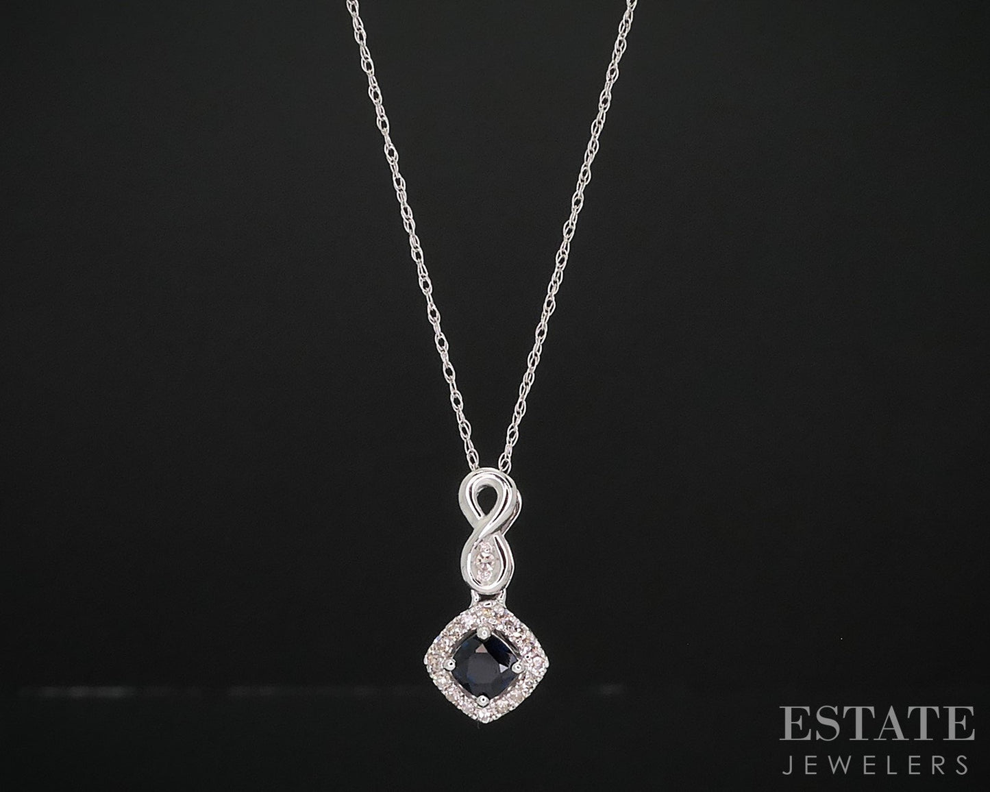 10k White Gold Natural Blue Sapphire & Diamond Ladies Necklace 1.3g 18"L i18464