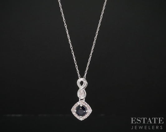 10k White Gold Natural Blue Sapphire & Diamond Ladies Necklace 1.3g 18"L i18464