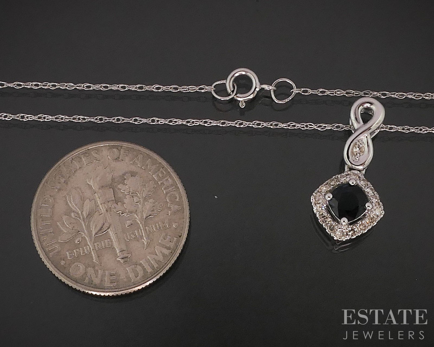 10k White Gold Natural Blue Sapphire & Diamond Ladies Necklace 1.3g 18"L i18464