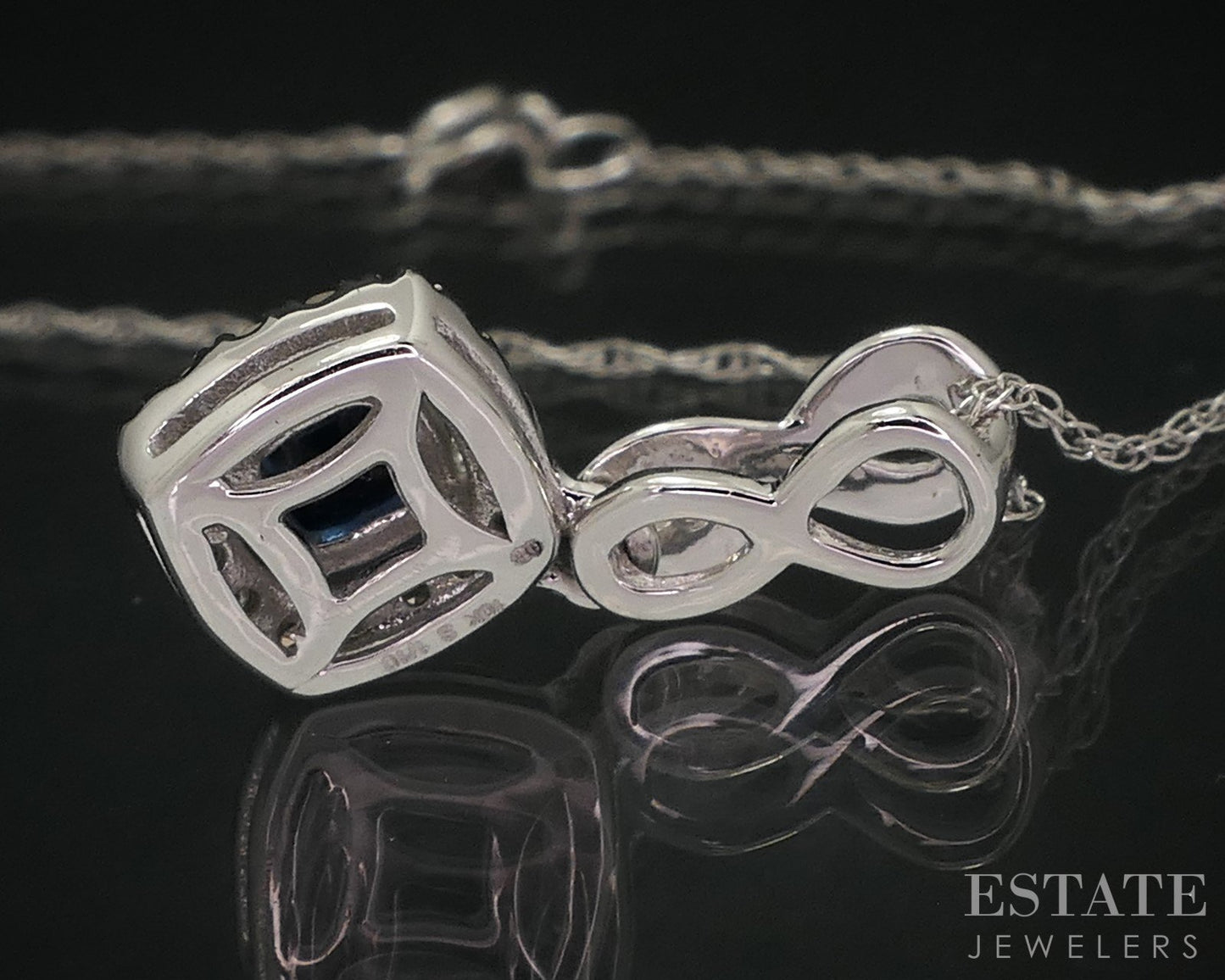 10k White Gold Natural Blue Sapphire & Diamond Ladies Necklace 1.3g 18"L i18464