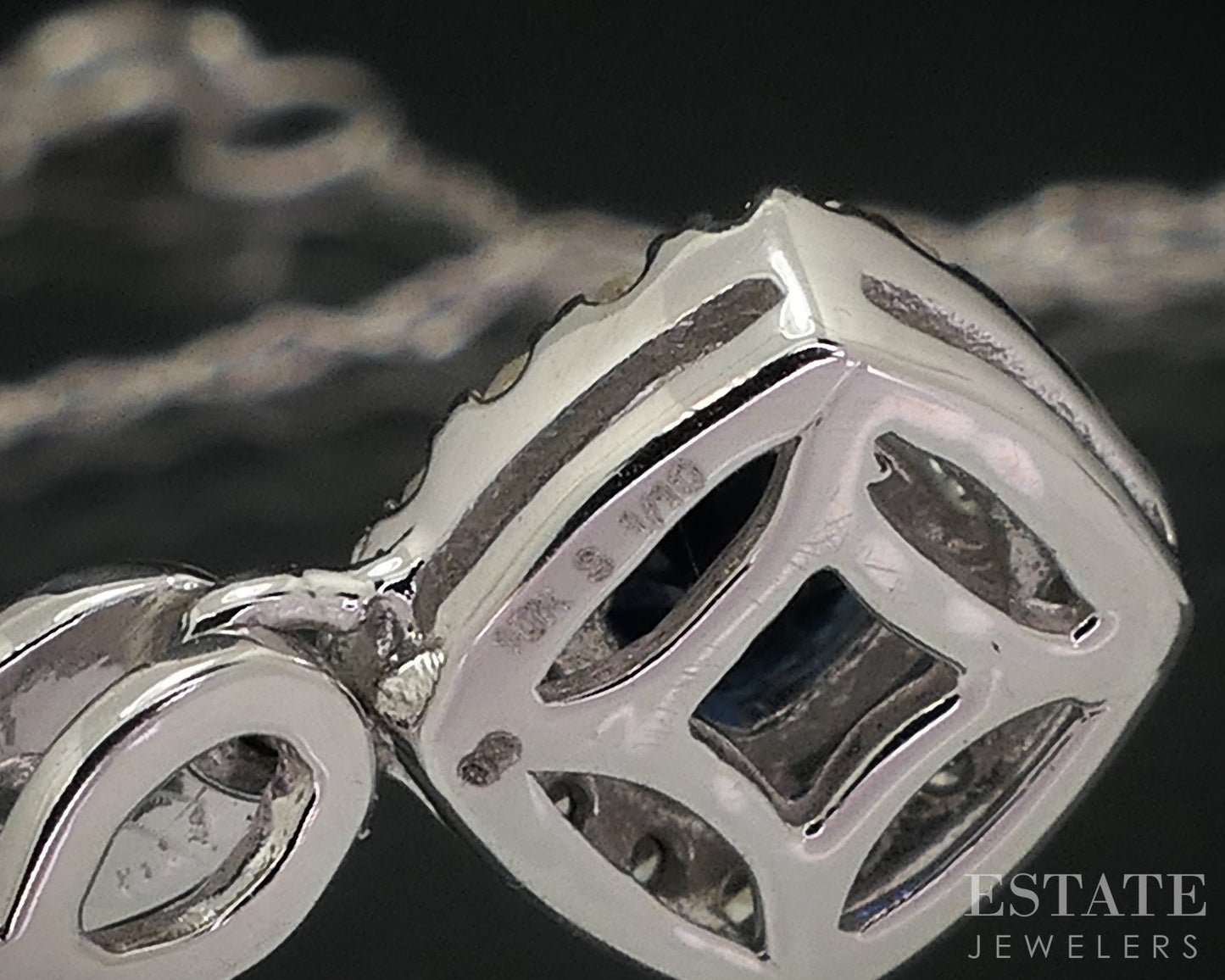 10k White Gold Natural Blue Sapphire & Diamond Ladies Necklace 1.3g 18"L i18464