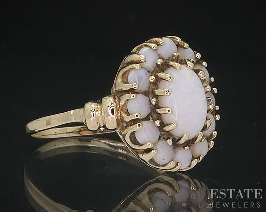 Vintage 10k Yellow Gold Natural Opal Halo Ladies Ring 2.8g i18462