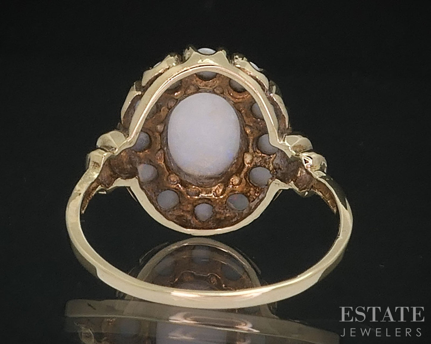 Vintage 10k Yellow Gold Natural Opal Halo Ladies Ring 2.8g i18462